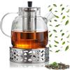 Leikurvo Teiera da 1,5 l con filtro e coperchio, teiera in vetro borosilicato, tè sfuso, frutta e profumato
