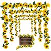Omnikryp 4 Pezzi Girasoli Finti Ghirlanda, 2,32m Vite di Girasole, Girasoli da Appendere, Piante Artificiali Girasole, Artificiale Appesi Vite Fiori, per la Decorazione Giardino Matrimonio Esterni