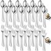 Aurobest 24 Pezzi Set Posate Acciaio Inox, 12 Cucchiaini Caffè & 12 Forchette Dessert, Cucchiai Tè Resistente, Lavabile in Lavastoviglie, Forchettine Dolce per Casa, Ristorante, Cucina, Festa (Argento)