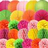 YBwanli Kit per feste estive,multicolore decorazione compleanno,festoni feste | 24 pezzi addobbi compleanno multicolorePom Pom,Lanterne di carta,ventaglio di carta,Sfera di Carta a Nido d'ape