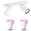 Philips myLiving Pongee Faretto per montaggio su superficie Bianco - 2 punti luminosi - Faretto per montaggio a parete Incl. Philips Hue White & Color Ambiance GU10 - Bluetooth
