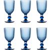 Evviva Set 6 calici vino 300 ML in vetro colorato e decoro geometrico a rilievo Mozart (Blu)