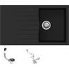 Fhuller Lavello da Incasso PTPL861GB, 86x50 cm, 1 Vasca con Gocciolatoio, Granito Nero