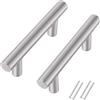 FHGLER Set di 2 maniglie per mobili da cucina, spaziatura dei fori da 64 mm, in acciaio spazzolato, maniglia a T per porta dell'armadio (colore argento)