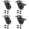 Emuca - Set di 4 rotelle pivotanti per mobile Ø50mm con piastra di assemblaggio e cuscinetti a sfere, ruote girevoli in gomma colore nero.