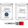 bianco Shabby CHALK PAINT Blu Impero & FINITURA + PENNELLO - Pittura Shabby Chic EXTRA OPACA (1 Litro) + Finitura Trasparente Opaco (1 Litro) + 1 Pennello Pro 40 mm