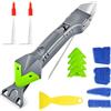 MIHUTU Professionale Strumento per Calafataggio 5 in 1, Rimuovi Silicone Spatola per Silicone togli e Spatola Raschietto per Stucco Strumento Con 5 Cuscinetti Sostituibili Sigillante, 2 ugello per mastice