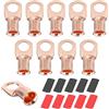 QUARKZMAN 10Pcs 1/0 AWG Terminali Ad Anello Per Batteria M12, Connettori Per Filo A Crimpare Con Asta Da 1/2 12mm, Estremità In Rame, Guaina Termorestringente 3:1, Dorato