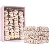 SILKIE x4 Set 100% Pure Mulberry Silk Black Brown Chocolate Pink Nude Neutral Skinny Scrunchies Travel Pouch Everyday Hair Ties Elastics Hair Care Ponytail Holder No Damage (Champagne)