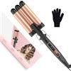 BESTOPE MIX Ferro ondulato per capelli, 3 cilindri, 22 mm, PTC, riscaldamento rapido, 2 livelli di temperatura, ferro arricciacapelli con guanto Mermaid Hair Waver per tutti i capelli