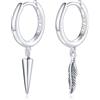 MARLION JEWELS Orecchini cerchio da uomo in argento 925 combinati di punte e piume. Set Orecchini da uomo cerchio con finitura in argento sterling o oro 18 carati ideali per regalo... Gioielli uomo (Argento)