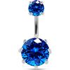 Monster Piercing Gioielleria da Piercing per Ombelico a Doppio Lato in Argento Sterling 925 Tondo Pietra Blu Grande e Piccola CZ