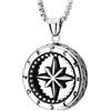 COOLSTEELANDBEYOND Collana da Uomo in Acciaio Inossidabile con Medaglione Stella del Nord, Ciondolo Rosa dei Venti 3D, Catena a Spiga in Acciaio Inossidabile, Regalo Nautico da Viaggiatore Grintoso per Lui