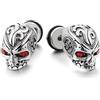 COOLSTEELANDBEYOND Orecchini a Perno da Uomo in Acciaio Inossidabile con Teschio, Gioiello Inciso Decorato con Occhio Rosso, Accessorio Biker Gotico, Stile Punk Rocker, Regalo per Lui