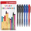 STABILO liner - Penna a sfera retrattile, punta fine da 0,7 mm, confezione da 6 (nero, blu, rosso)