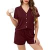 Wikoan Set Pigiama da Donna Pigiama Estivo con Scollo a V e Bottoni Top Cardigan e Pantaloncini S-XXL