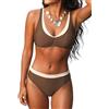 CUPSHE Set Bikini da Donna Sportivo Due Pezzi Costume da Bagno Color Block, marrone/beige, M