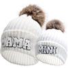ZUYYON 2 Cappelli per Genitori e Figli, con Mini Ricamo, Invernali, Caldi, con Risvolto e Pompon, Bianco, Taglia Unica