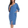 COLORFULLEAF Accappatoio da donna con chiusura lampo, in cotone, leggero, maniche a 3/4, con tasche, XS-2XL