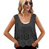 SMDPPWDBB Canottiera da donna in pizzo floreale all'uncinetto, estiva, a maniche corte, svuotata, in maglia, con scollo a O, sciolta, nero, Taglia Unica