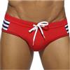 Detwen Costume da bagno da uomo push up con imbottitura rimovibile e coulisse, slip da bagno a vita bassa, ad asciugatura rapida, sexy swimwear, Colore: rosso, L