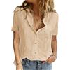 Yuson Girl Camicia Donna Camicetta Manica Corta Cotone da Donna Blusa Maglietta Elegante con Scollo a V Casual Camicie Abbottonate Top Tinta Unita Estive Shirt Classico Maglia(Beige-2, XL)