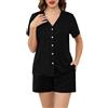 Wikoan Set Pigiama da Donna Pigiama Estivo con Scollo a V e Bottoni Top Cardigan e Pantaloncini S-XXL