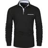 VMSUCIJ Polo Manica Lunga Uomo Maglietta con Abbottonatura Patchwork a Doppio Triangolo Elegante Cotone T-Shirt con Taschino,A-Nero,M
