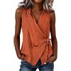 Generico Gilet Donna Cotone Smanicato Estivo - Canotta Estiva Donna Cotone Lino | Scollo A V Gilet Con Chiusura Incrociata Magliette Colletto Rivoltato Camice Traspirante Tanktop Per Lavoro E Tempo Libero