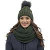 Vivisence Set Invernale da Donna con Cappello E Scaldacollo in Pile Morbido Elasticizzato E Caldo con Pompon E Design Elegante per Giornate Fredde, Verde,Taglia Unica