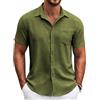 COOFANDY Camicia Uomo Maniche Corte Estate Casual Leggera Spiaggia Regular Fit con Taschino sul Petto Verde Militare S