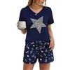Litherday Pigiama Donna Estivo Scollo V Stampato Shorts Blu Gatto XL