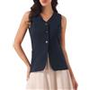 Allegra K Gilet Business Donna in Cotone e Lino Blazer senza maniche e scollo a V Giacca con bottoni Top Vestito per l'estate, Blu marino, S
