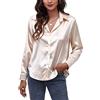Panegy Blusa da Donna in Raso a Maniche Lunghe Camicetta Button Down Top da Lavoro Camicette in Tessuto Simili alla Seta per Ufficio, gold, XXL