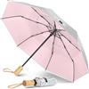 ZOMAKE Ombrello Raggi UV, Sun Ombrelli Pieghevole Sole Anti UV UPF 50+, Umbrella Piogia Piccolo Antivento Resistenti per Donna Uomo Manico in Legno (Argento Rosa - Doppio Baldacchino)