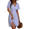 FENSACE Abito estivo da donna a maniche corte, stile trapezio, scollo a V a portafoglio e motivo floreale, M
