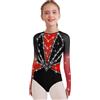 Yhong Costume Ginnastica Ritmica Bambina Body Classico Maniche Lunghe Mono Pattinaggio Artistico Costume Ballerina Spettacoli Rosso 13-14 anni