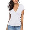 EMOTTOS Top con Scollo a V Y2K, Morbido Crop Top dal Taglio Basso Camicia con Collo a Cuore/Camicetta Estiva da Donna con Bottoni a Fascia Incrociata, Maglietta Skinny Moda Y2K, 2 Stili