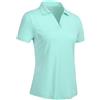 Rdruko Polo da donna a maniche corte, estiva, scollo a V, ad asciugatura rapida, per fitness, corsa, golf, tennis, Celeste., L