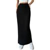 Duyeuau Gonna lunga aderente in maglia elastica a costine tinta unita casual a vita alta gonna a matita invernale Midiskirt per le donne, Nero-S, S