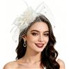 HKSICHENGKEJIUK Cappello da donna con velo e piume, cappello a rete con velo a rete, per matrimoni, gara di nozze, forcina, cappello a bombetta, elegante cappello da derby floreale Royal Ascot, per donne, matrimoni