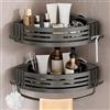 Lekesky Mensola Doccia Angolare senza Forare con Portasciugamani, Ventose Potenti, Alluminio Antiruggine Rimovibile, Organizer Bagno Salvaspazio per Doccia e Cucina, Set da 2, Gunmetal Grigio