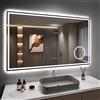 Dripex Specchio da bagno con illuminazione Specchio Led con 3 Temperature Colore e Dimmerabile e Antifog Luce Specchio Bagno con Lente d'ingrandimento 3X /Presa/Orologio (60 x 100 cm)