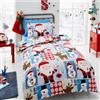 Happy Linen Company Set copripiumino double face - tema natalizio con Babbo Natale - blu - Set copripiumino singolo