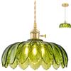 NETHCUEL Lampadario a Sospensione Regolabile Verde per Isola Cucina, Lampadario Vintage in Ottone, Lampadario Vetro, Adatto per Camera da Letto, Sala da Vivere, Stanza da Pranzo, Lampadine Non Incluse