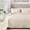 Qucover Copriletto Trapuntato Matrimoniale Estivo Elegante Retrò Goffrato a Ultrasuoni in Poliestere Leggero 240x260 cm con 2 Federe Beige