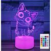 i-CHONY Luce notturna a forma di gatto per ragazze, lampada a illusione ottica 3D, 16 colori, dimmerabile, con telecomando e base luminosa, regalo per donne, adolescenti, ragazzi, ragazze, bambini,