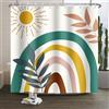 Xiaoterna 180x180cm Tenda da doccia Boho Acquerello Geometrico Strisce Sole Foglie Impermeabile Poliestere Tenda da bagno Moderna Arte Minimalista Agriturismo Muffa Resistente Decorazione Bagno
