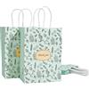 PH PandaHall 10pz Sacchetti Regalo con Scritta Grazie Sacchetti di Carta Verde con Manici, Buste Regalo con Foglia Floreale per Natale Bomboniere Compleanno Festa di Matrimonio, 21x15x8cm