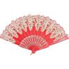 CREATCABIN Ventaglio Pieghevole Rosso Donna Cinese Giapponese Vintage Plastica Fiori Ricamati Feste Matrimoni Spose Chiesa Spettacoli Danza Decorazione 23x42cm